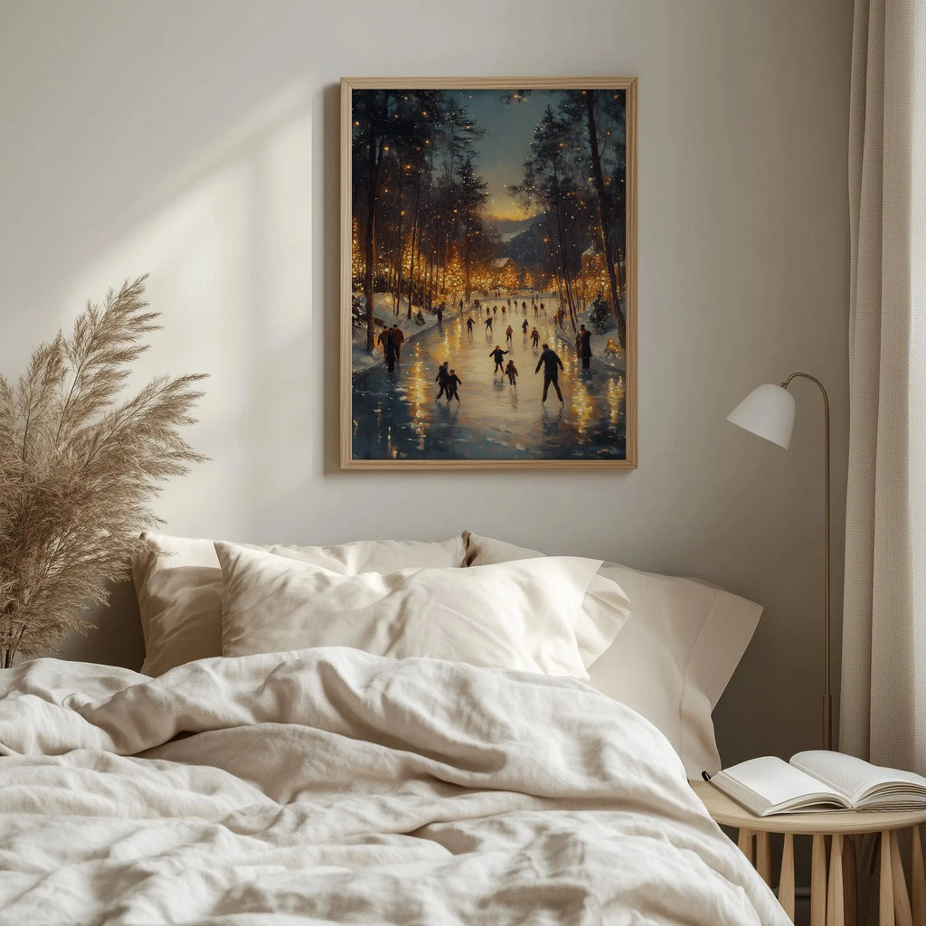 Joyful Families Ice Skating Christmas Wall Art, Winter Holiday Oil Painting, Children Laughing Under Sparkling Lights, Cozy Festive Scene 19 The VelvetPips Lab