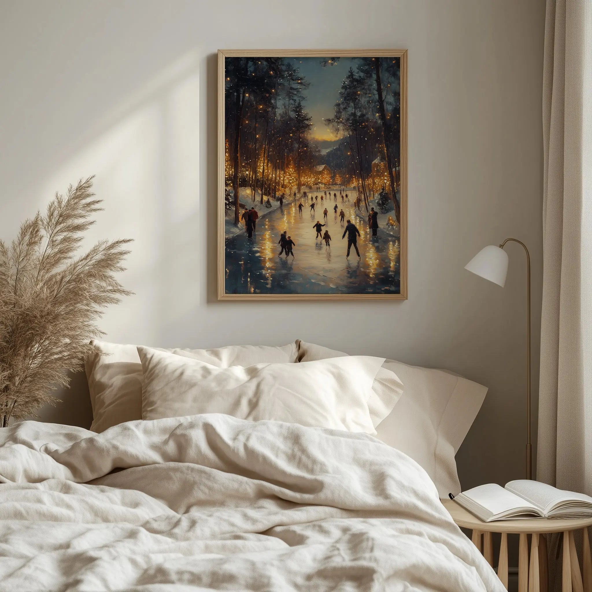 Joyful Families Ice Skating Christmas Wall Art, Winter Holiday Oil Painting, Children Laughing Under Sparkling Lights, Cozy Festive Scene 19 The VelvetPips Lab
