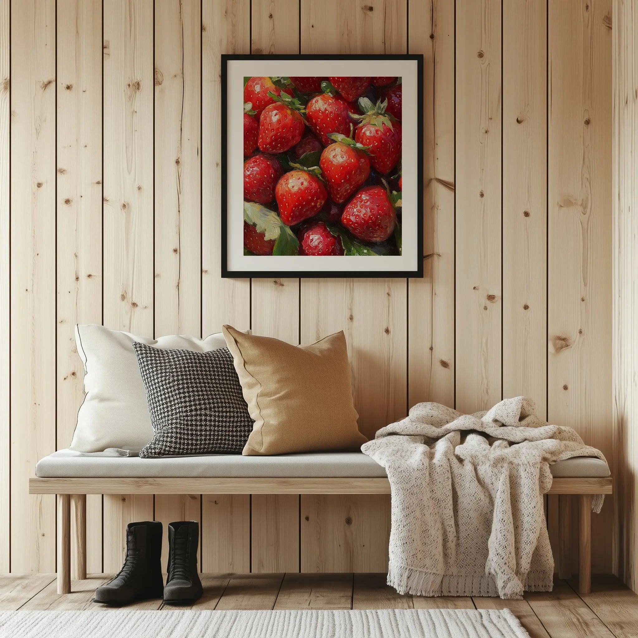 Strawberries Still Life Wall Art, Close-Up Oil Painting of Juicy Red Berries with Summer Light and Lush Shadows The VelvetPips Lab