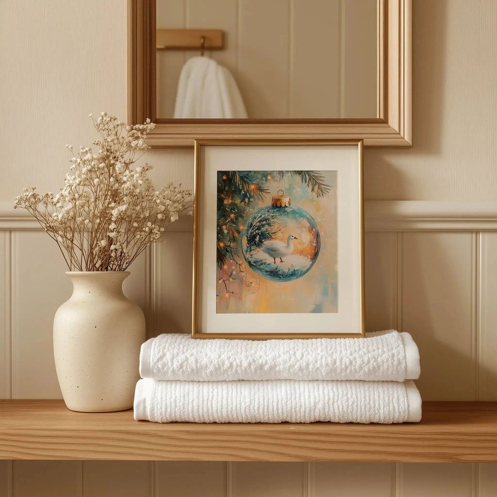 Goose Christmas Ornament Wall Art, Crystal Bauble with Snow Scene, Fairy Lights, Cozy Holiday Decor, Impressionist Printable Painting 16 The VelvetPips Lab