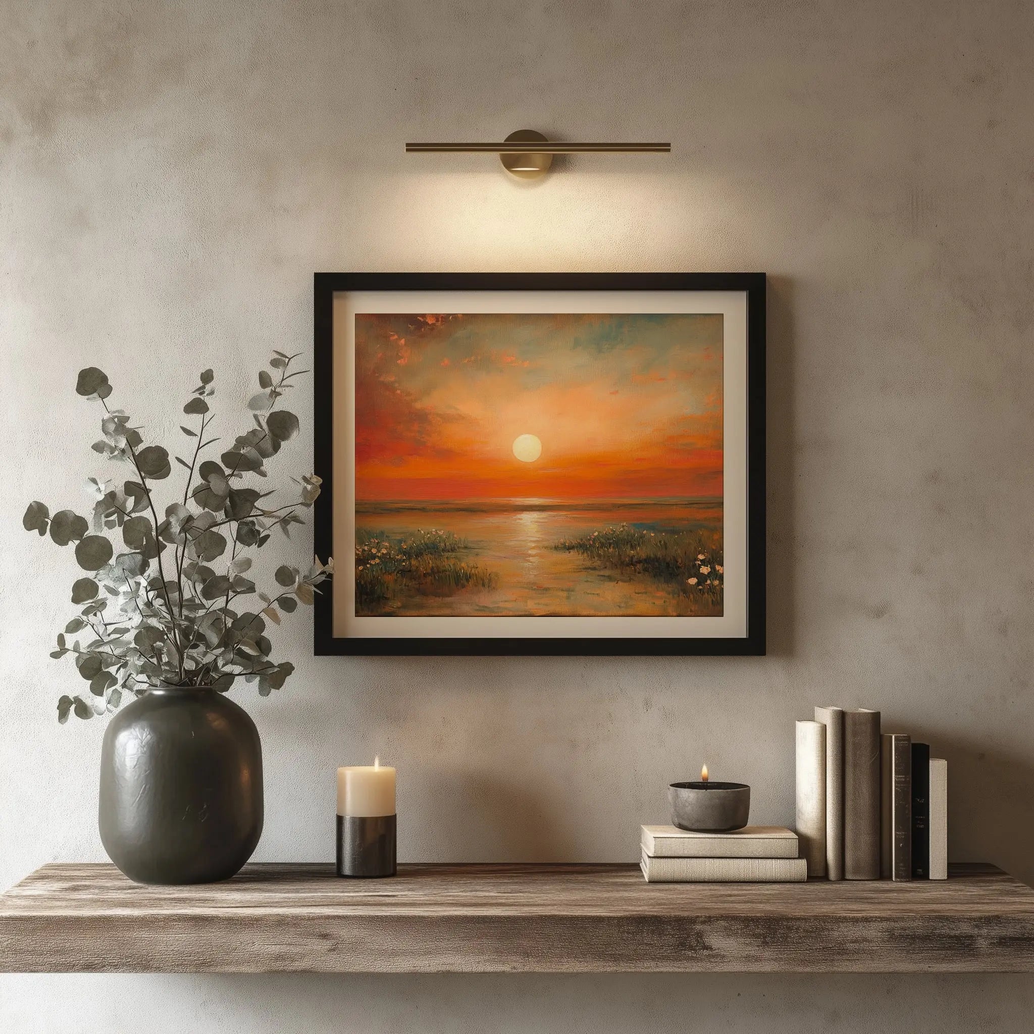 Wildflowers at Daybreak Wall Art, Oil Painting of Radiant Sunrise Landscape, Peaceful Wide-Field Nature Scene The VelvetPips Lab