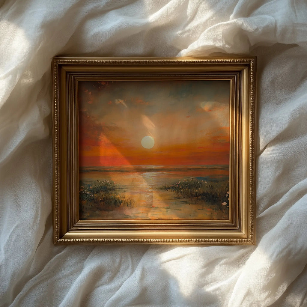 Wildflowers at Daybreak Wall Art, Oil Painting of Radiant Sunrise Landscape, Peaceful Wide-Field Nature Scene The VelvetPips Lab