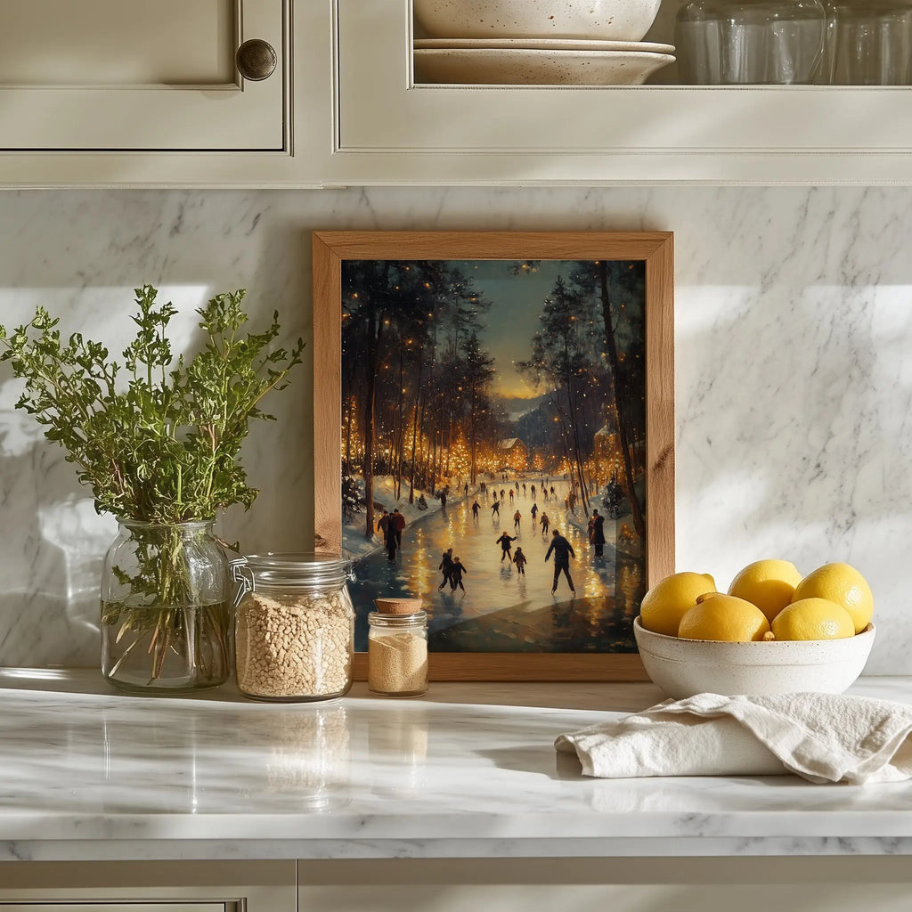 Joyful Families Ice Skating Christmas Wall Art, Winter Holiday Oil Painting, Children Laughing Under Sparkling Lights, Cozy Festive Scene 19 The VelvetPips Lab