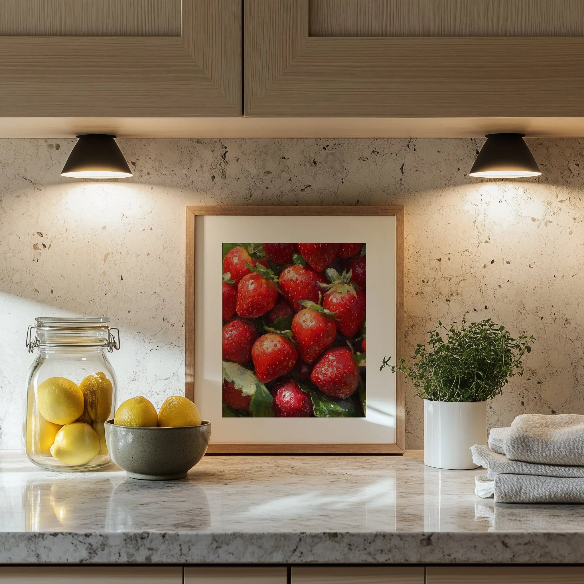 Strawberries Still Life Wall Art, Close-Up Oil Painting of Juicy Red Berries with Summer Light and Lush Shadows The VelvetPips Lab