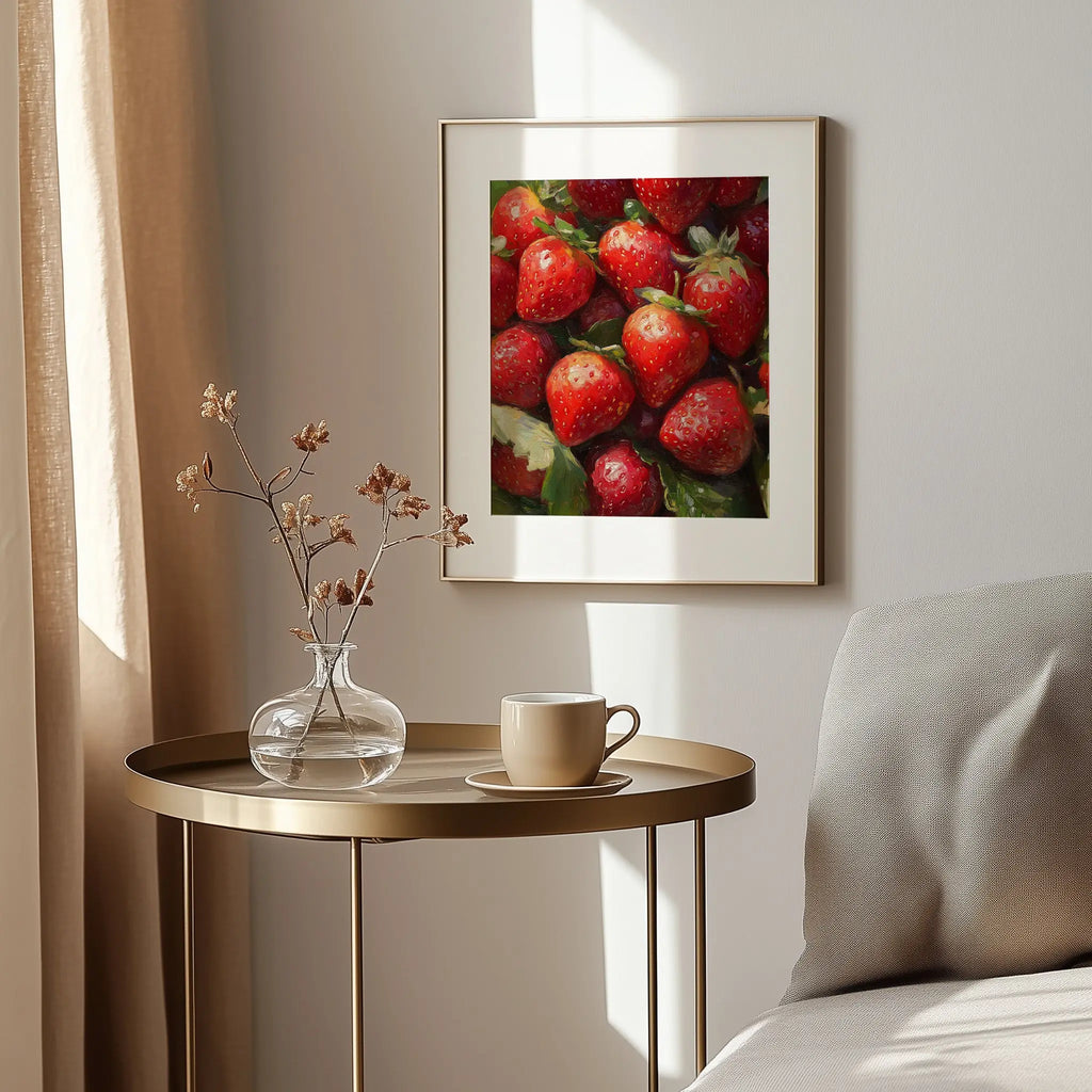 Strawberries Still Life Wall Art, Close-Up Oil Painting of Juicy Red Berries with Summer Light and Lush Shadows The VelvetPips Lab
