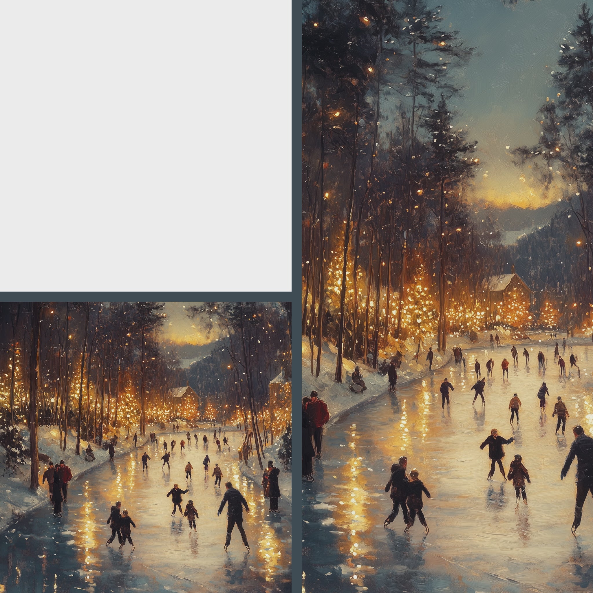 Joyful Families Ice Skating Christmas Wall Art, Winter Holiday Oil Painting, Children Laughing Under Sparkling Lights, Cozy Festive Scene 19