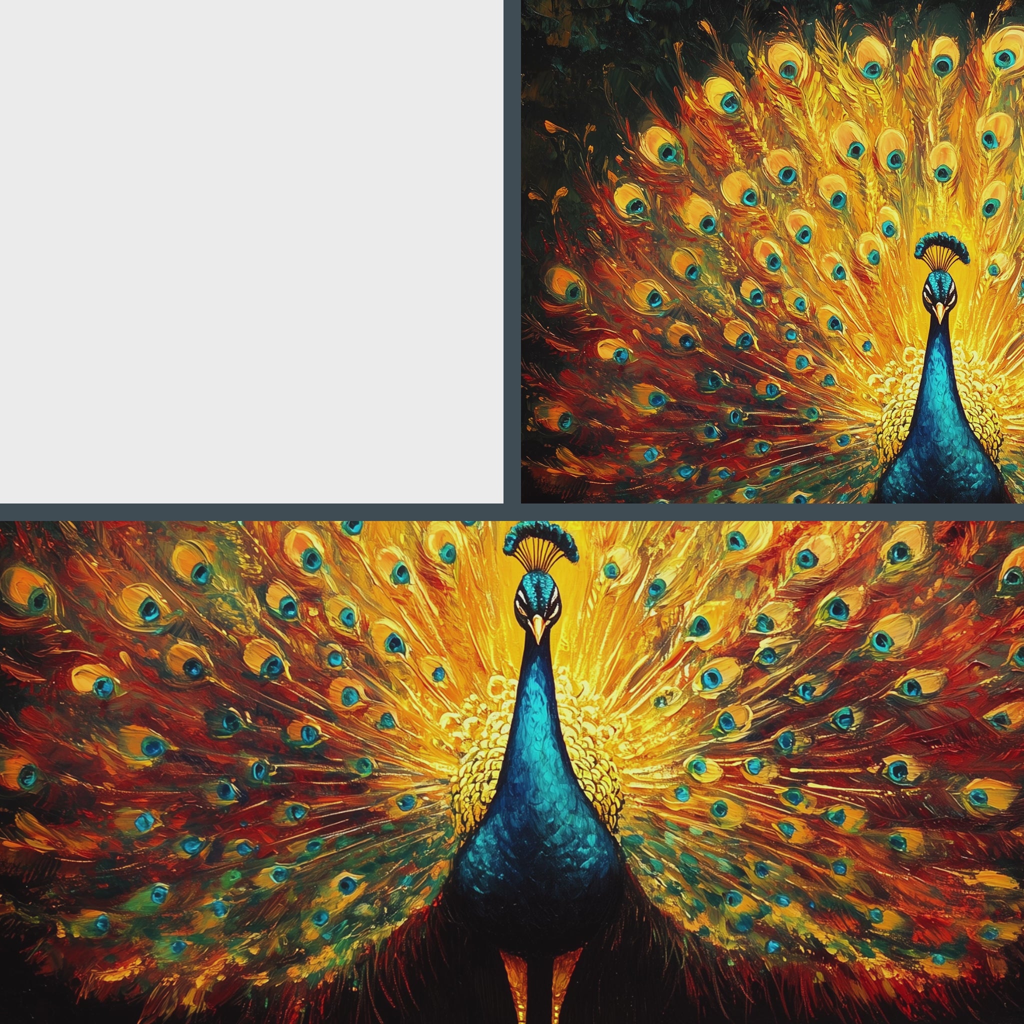 Regal Peacock Wall Art, Oil Painting of Vibrant Plumage Spread, Jewel Tone Feathers with Dramatic Contrast 22