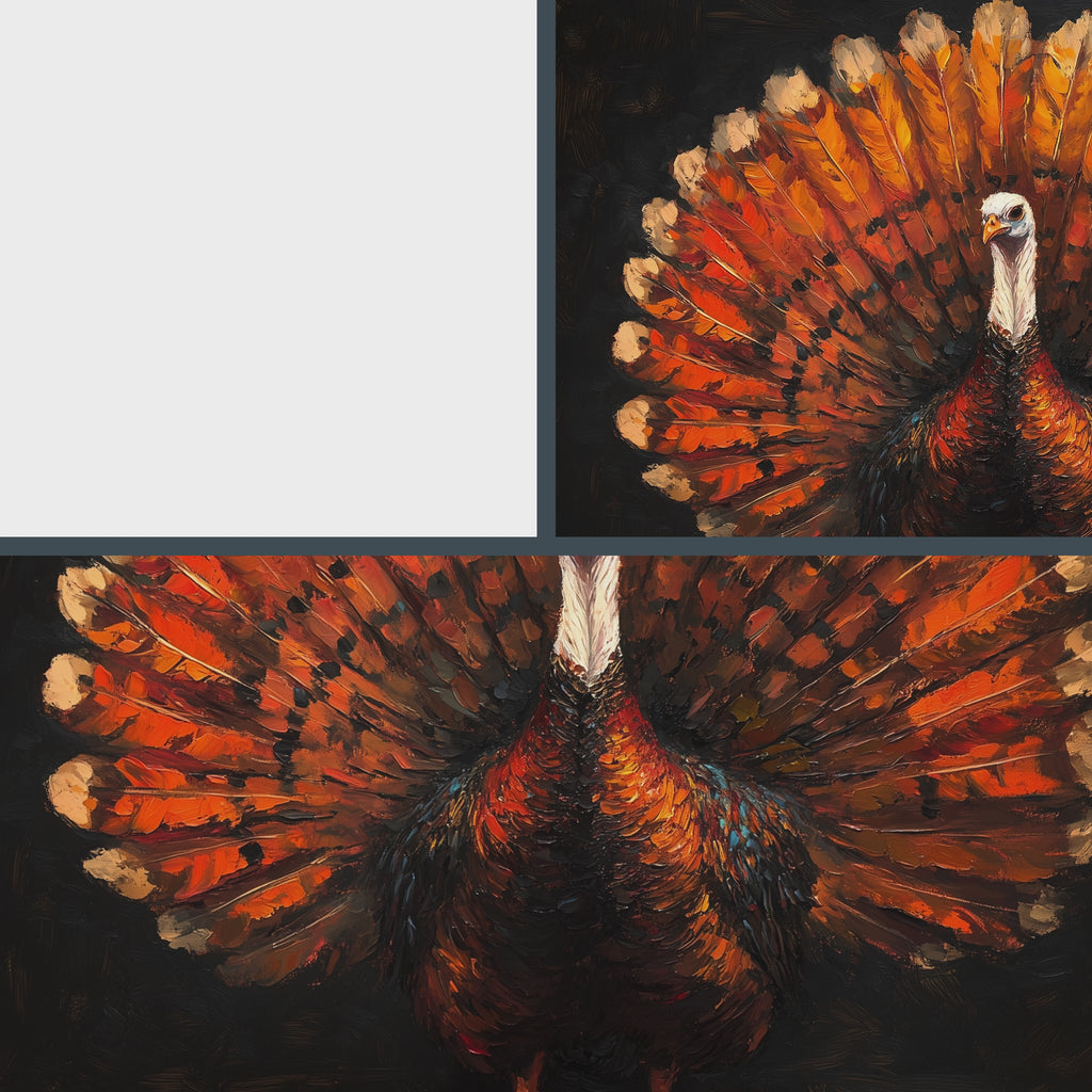 Thanksgiving Turkey Wall Art, Majestic Oil Painting with Full Plumage, Bronze and Gold Feathers in Dramatic Lighting 25