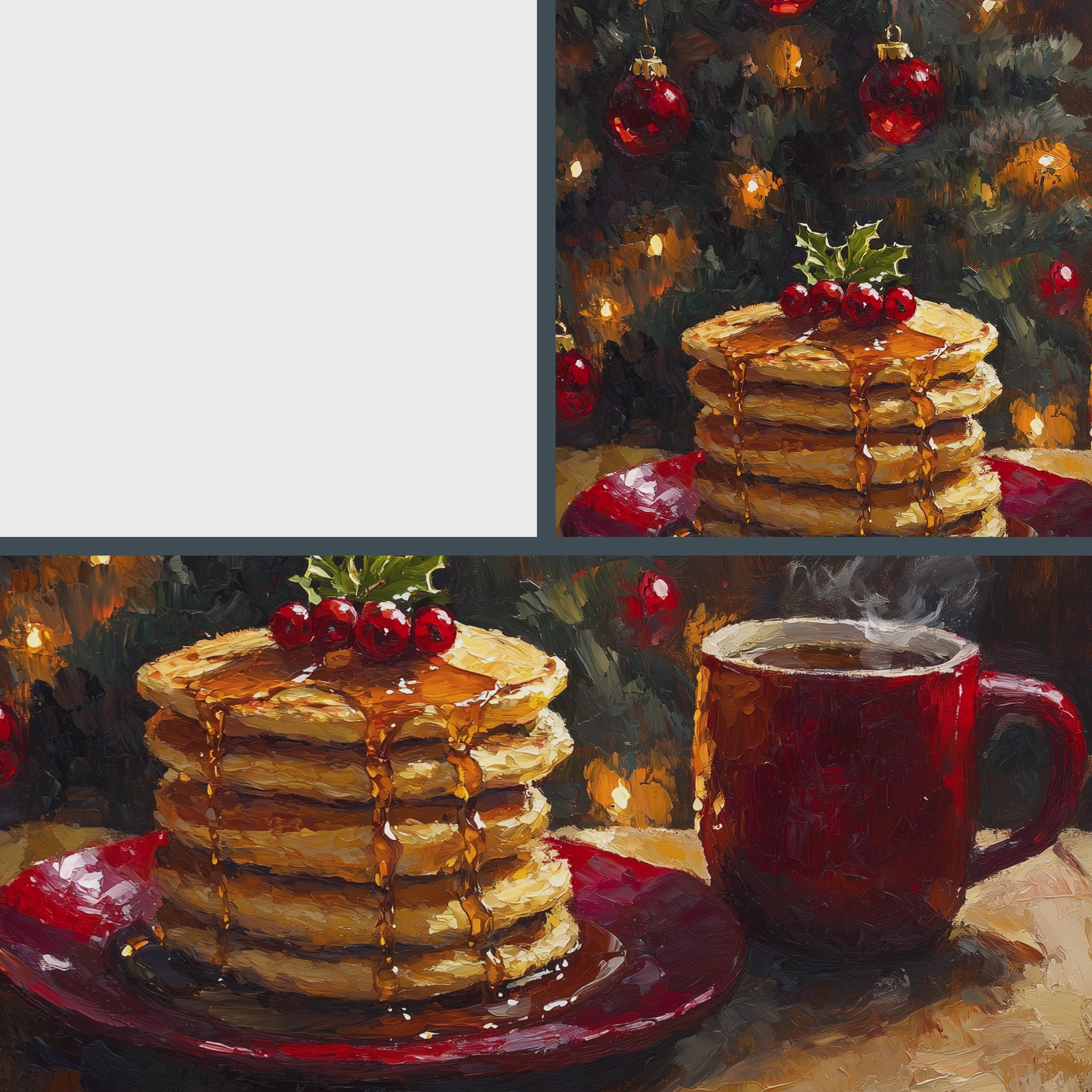 Pancakes with Honey and Coffee Wall Art, Christmas Morning Oil Painting, Cozy Holiday Kitchen Scene 28