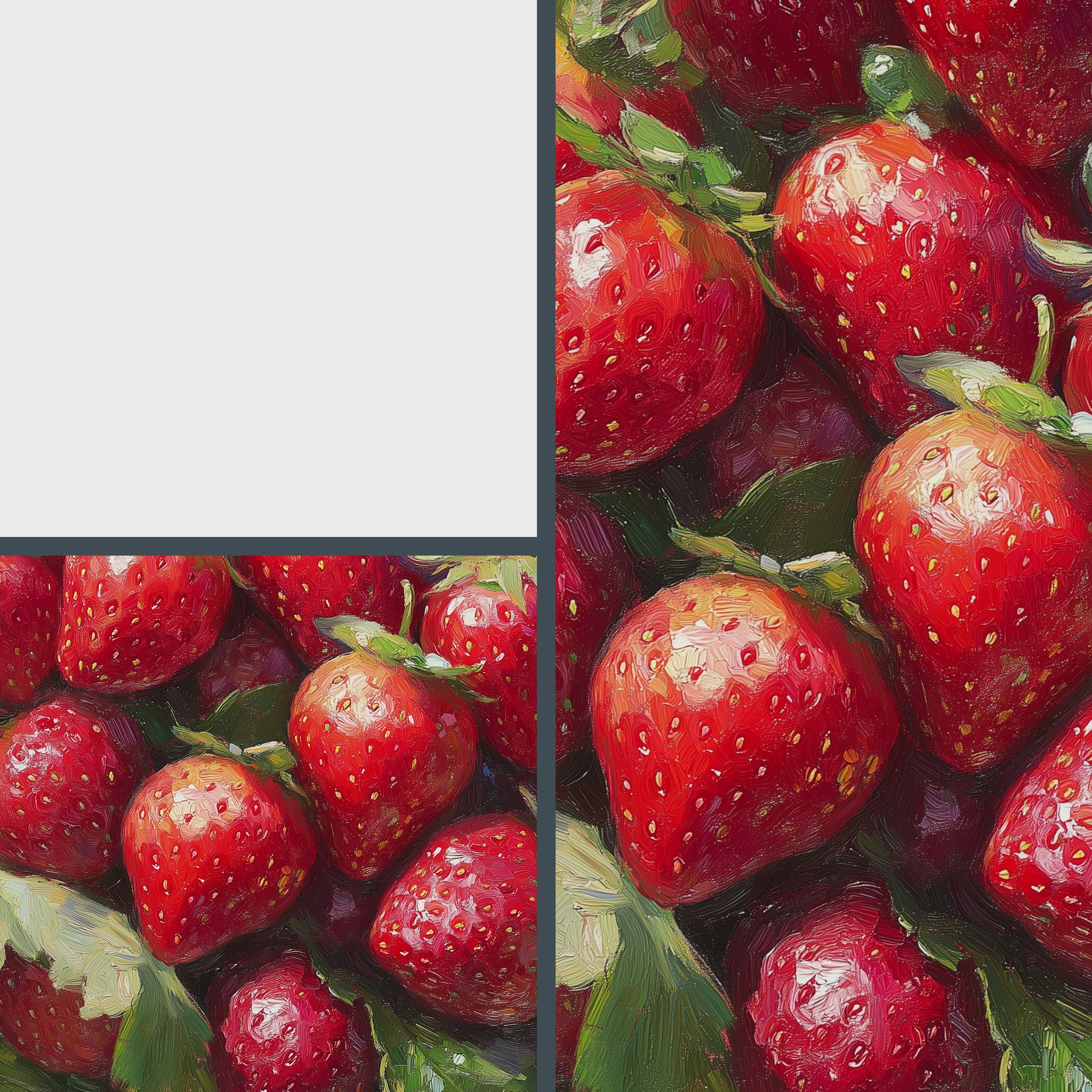Strawberries Still Life Wall Art, Close-Up Oil Painting of Juicy Red Berries with Summer Light and Lush Shadows 5