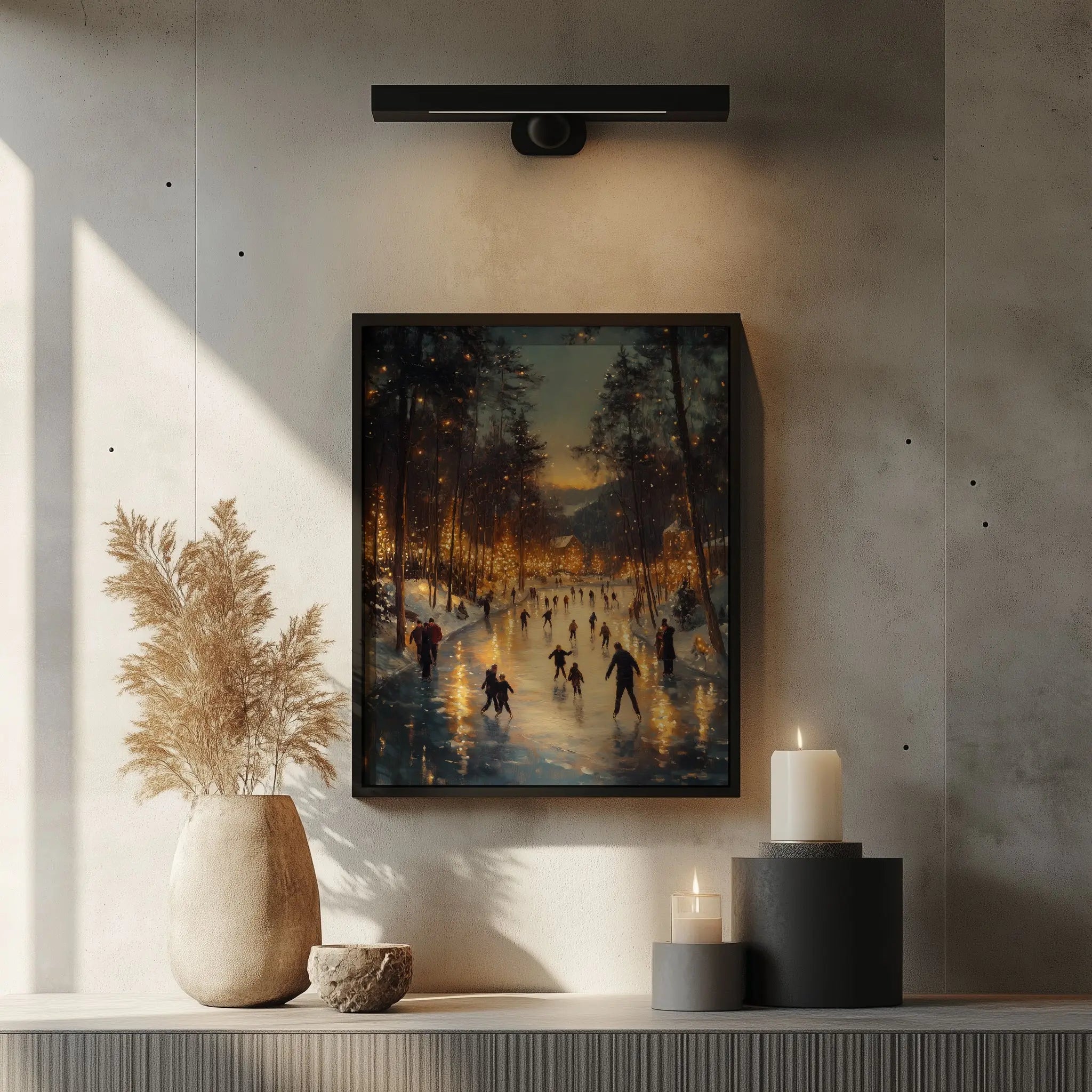 Joyful Families Ice Skating Christmas Wall Art, Winter Holiday Oil Painting, Children Laughing Under Sparkling Lights, Cozy Festive Scene 19 The VelvetPips Lab