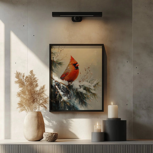 Cardinal on Snowy Pine Branch Wall Art, Winter Still Life Oil Painting, Vibrant Red Bird in Serene Forest Scene The VelvetPips Lab